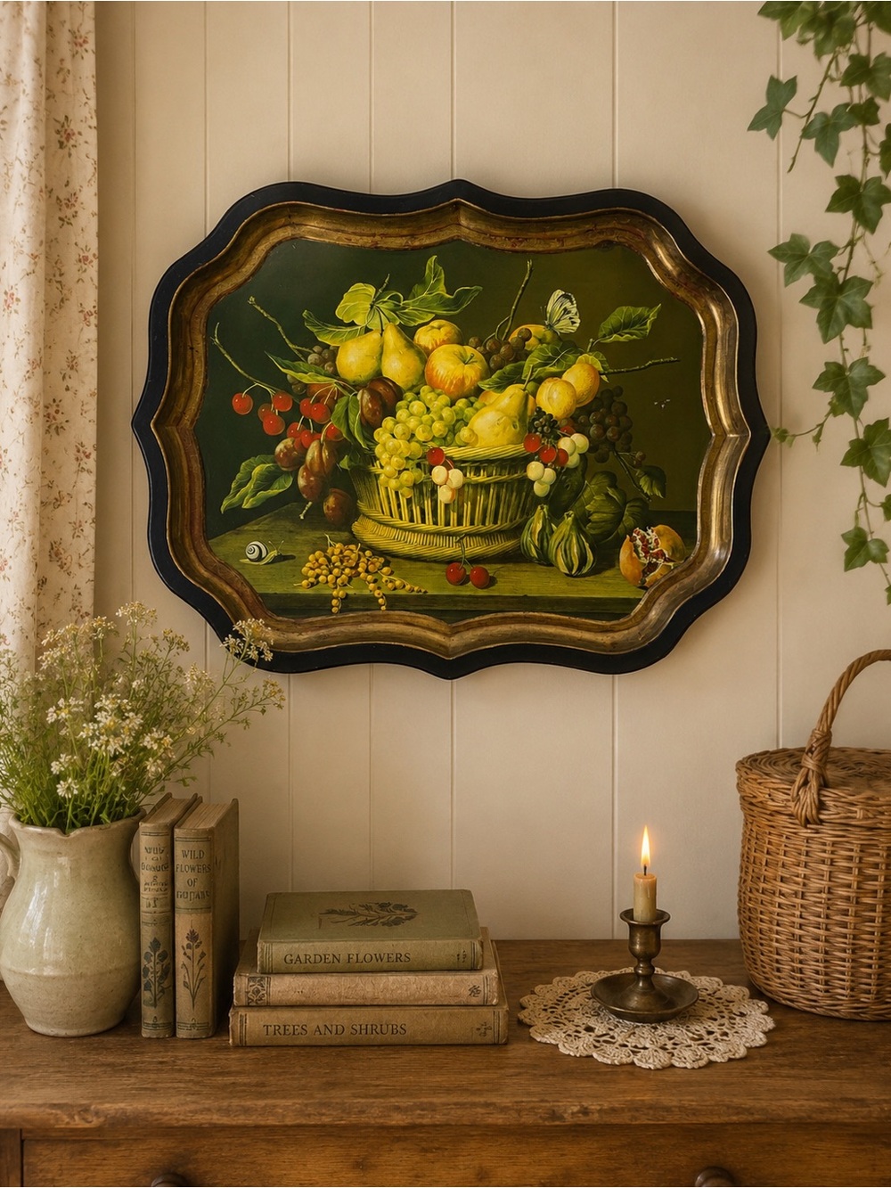 Keller Charles English Tole Serving Tray Amelia Kleiser Fruit Wall Decor 20”